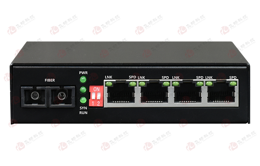 飛暢科技-1光4電百兆 光纖收發(fā)器(電源內置 黑色)