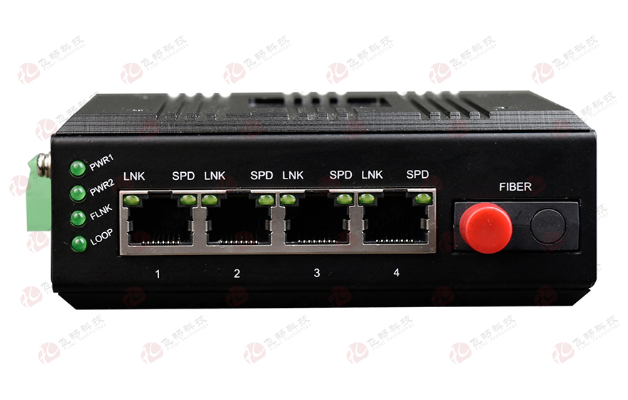 飛暢科技-mini工業(yè)軌式 4路百兆(物理隔離，總帶寬100M)轉1路百兆光