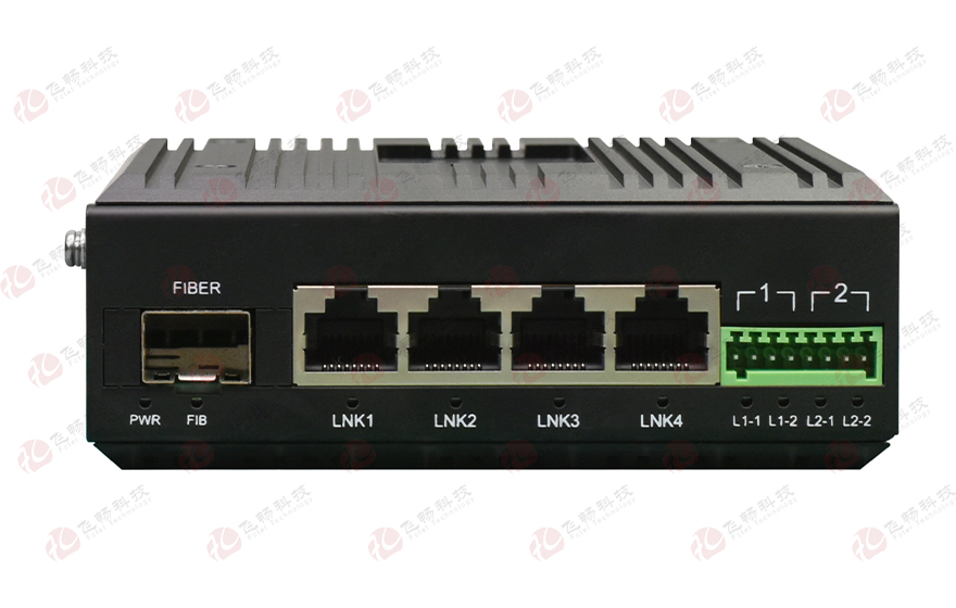 飛暢科技-工業(yè)軌式2路串口／4路開關(guān)量+4路百兆電 光端機