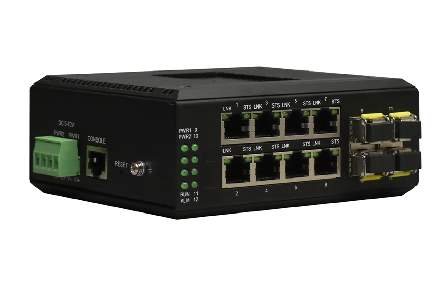 飛暢科技-工業(yè)軌式管理型 8路千兆電+4路千兆光口 交換機